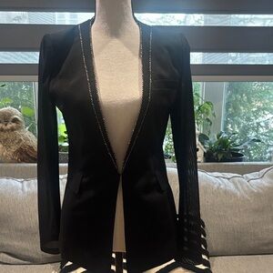 Women's Black Open-Front Blazer with Contrast Stitching